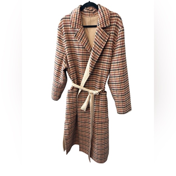 Banana Republic Reversible Wool Blend Checked Solid Trench Coat Camel Size XXL - Picture 1 of 8